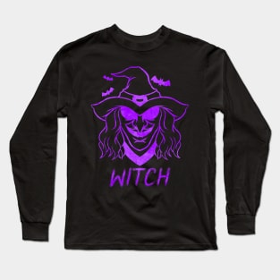 Evil Witch Face Costume For Halloween Long Sleeve T-Shirt